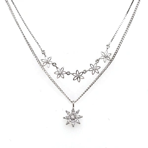 Fashion Hollow Design Tracery White Gold Cz Flower Chains Necklace