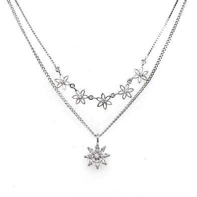 Fashion Hollow Design Tracery White Gold Cz Flower Chains Necklace