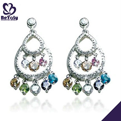 Colored stone custom design peacock shape earrings