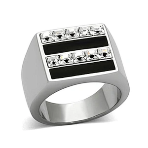 Fashionable men black stripe square cz stainless steel rings