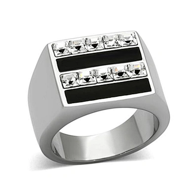 Fashionable men black stripe square cz stainless steel rings