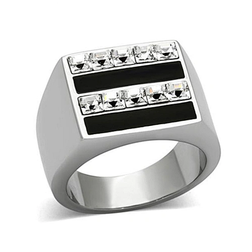 Fashionable men black stripe square cz stainless steel rings