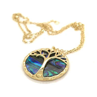 Vintage colored abalone natural stone tree of life pendant necklace