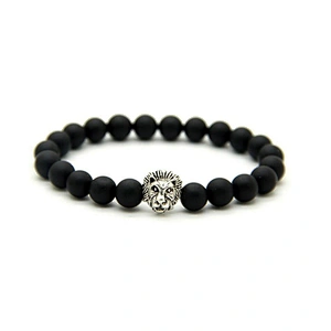 Men bead charm gold lion head bangle bracelet