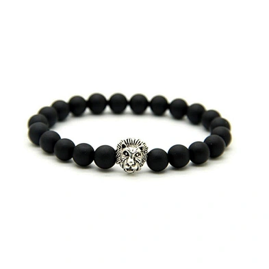 Men bead charm gold lion head bangle bracelet