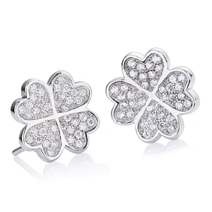 White Gold Plating Silver Jewelry Leaf Clover Design Earrings For Women
