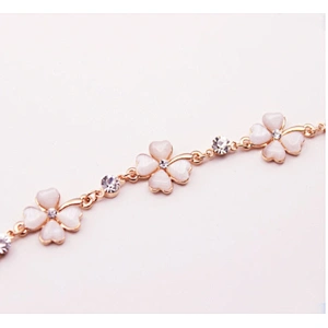 Adjustable Charming Zircon Metal Jade Design Rhinestone Four Leaf Clover 14k Elastic Yoga Bracelet
