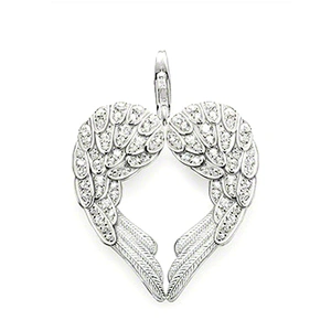 925 silver jewelry fashion cubic stone heart angel wings charm