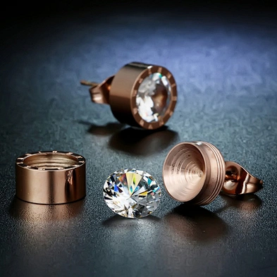 Single stone rose gold men's titanium stud earring