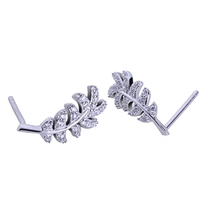 White gold stud stone jewellery leaf earring set