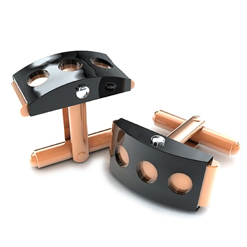 Luxurious rectangle black shell metal golden cufflink for men