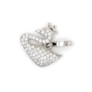Swan Charm Sterling Silver, White Gold Swan Pendant Necklace, Diamond Swan Necklace Set