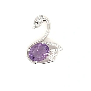 Fashion Purple Crystal Goose Pendant Necklace, Animal Designed Charm Jewelry, Swan Designed Gemstone Animal Pendant