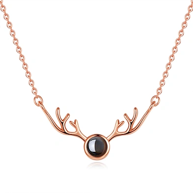 Christmas gift silver antler pendant i love you necklace 100 languages