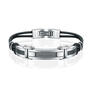 High quality black nylon rope stainless steel cable bracelet