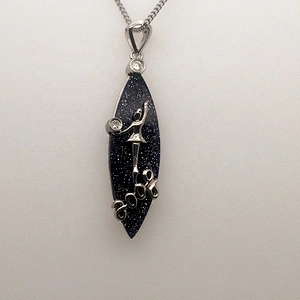 Shiny Deep Blue Vessel Silver Ballet Dancing Girl Pendant With Letter Designed