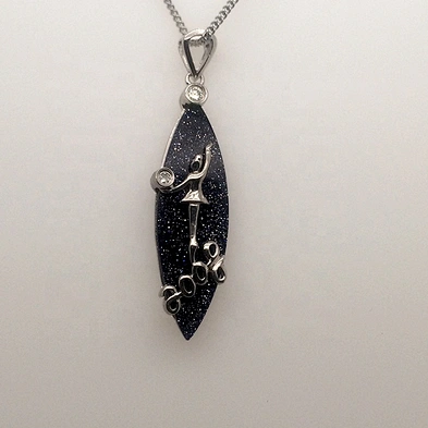 Shiny Deep Blue Vessel Silver Ballet Dancing Girl Pendant With Letter Designed