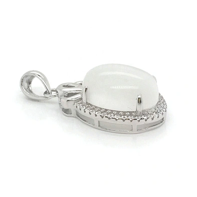 White Stone Onyx Jewelry, Big Oval Disc Charm Pendant White Gold Diamond, White Gold Plating Silver Oval Pendant