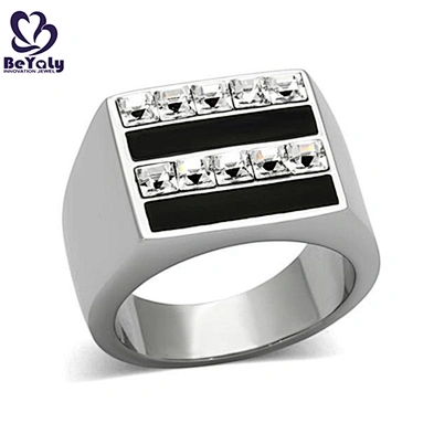 Fashionable men black stripe square cz stainless steel rings