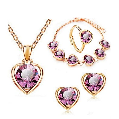 Heart engraved latest ring necklace bracelet set earring jewelry
