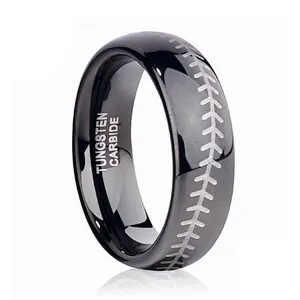 Custom Black Or Blue Baseball Ring, Inscribed Oem Tungsten Steel Ring