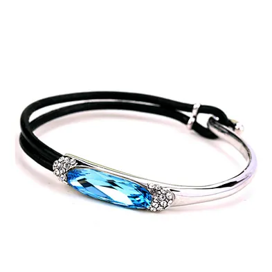 Fashion silver cz setting turquoise and leather bracelet