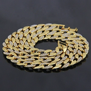 Hip Hop Jewelry Cuban Link Chain Necklace, Iced Out Cuban Link Necklace