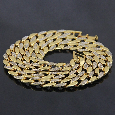 Hip Hop Jewelry Cuban Link Chain Necklace, Iced Out Cuban Link Necklace
