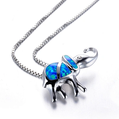 S925 pure silver blue opal treasure elephant pendant girl elephant necklace
