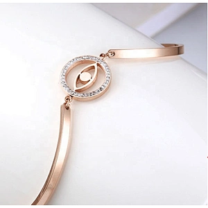Girls simple fashion stainless steel rose gold bracelet, 18k gold devil's eye bracelet