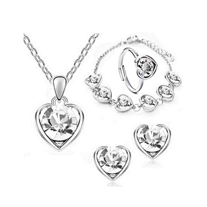 Heart engraved latest ring necklace bracelet set earring jewelry