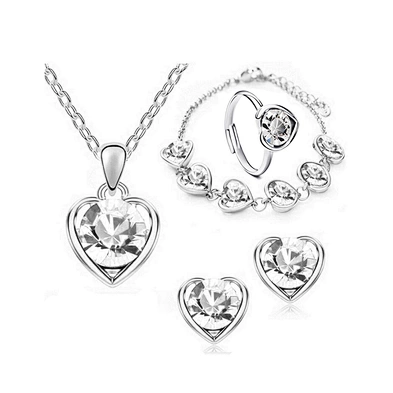 Heart engraved latest ring necklace bracelet set earring jewelry