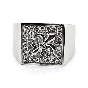 Square shape cz fleur de lis silver prong setting for jewel