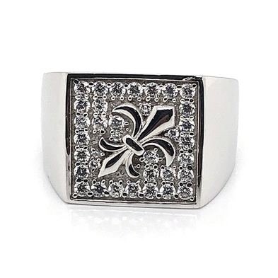 Square shape cz fleur de lis silver prong setting for jewel