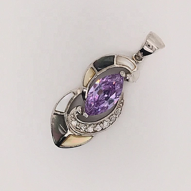 Rhodium Plated Three Color Shell Violet Crystal Best Friend Forever Pendant
