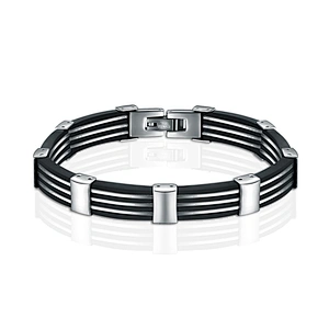 Black leather white stripe design magnetic jewelry