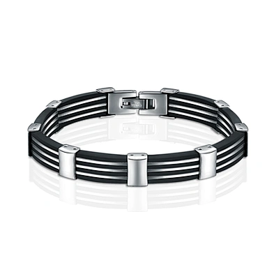 Black leather white stripe design magnetic jewelry