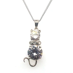 Good Costume Jewelry Silver Crystal Glass Prism Chandelier Cat Pendants