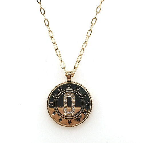 Gold Plated Star Painting Round Shape Custom Design Signet Charm Necklace