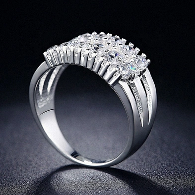 Rhinestone Pave Setting Finger Alloy Ring Jewellery Silver Color