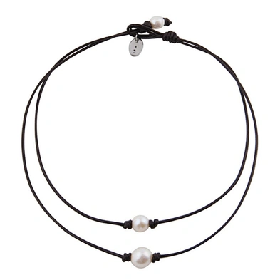 Cord chain choker jewelry pearl and leather necklace