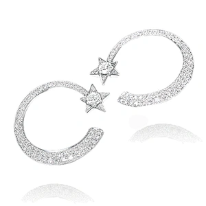 Boutique moon and star design cz clip 925 silver earrings