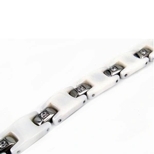 Cheap stainless steel white ceramic beads bracelet