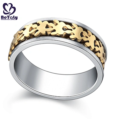 Rotatable Geometric Pattern Double Banded Mood Ring Stainless Steel