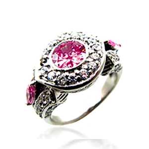 Pink flower design wholesale silver 925 amber ring