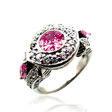 Pink flower design wholesale silver 925 amber ring