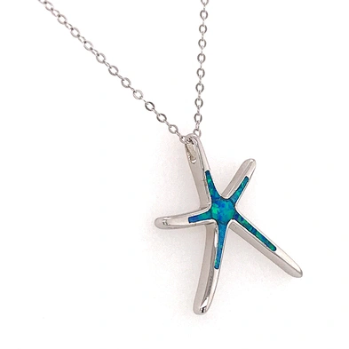 Sterling Silver Jewelry Blue Sea Star Silver Necklace With Opal Stone
