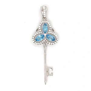 925 Sterling Silver Crystal Key Pendant 3D, Custom Key Charm Bulk, White Gold Mini Key Charms Pendant