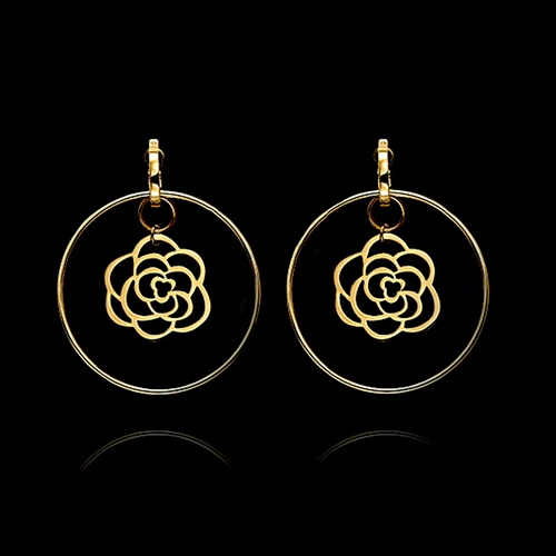 Round circle gold flower design handmade crochet earring