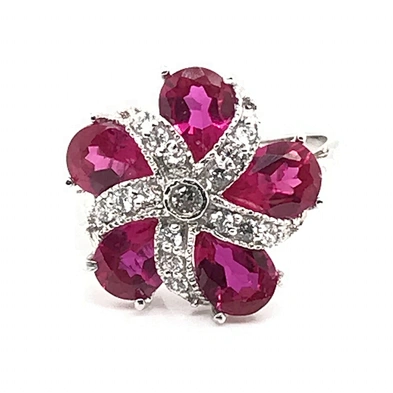 Big stone anniversary flower silver new design ring